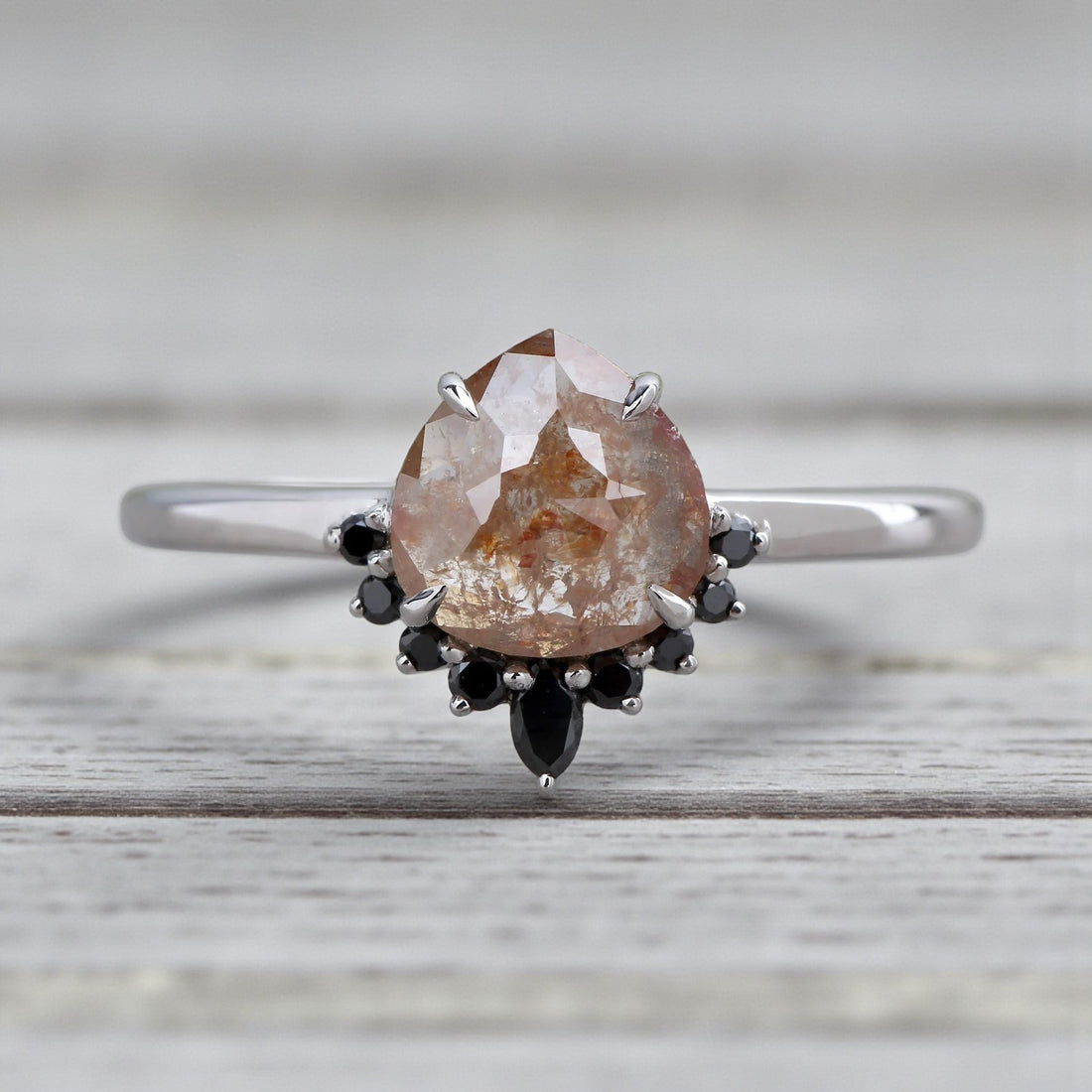 Orange Diamond Ring 14K Gold Engagement Ring, Natural Pear Diamond Ring, Gift for Her