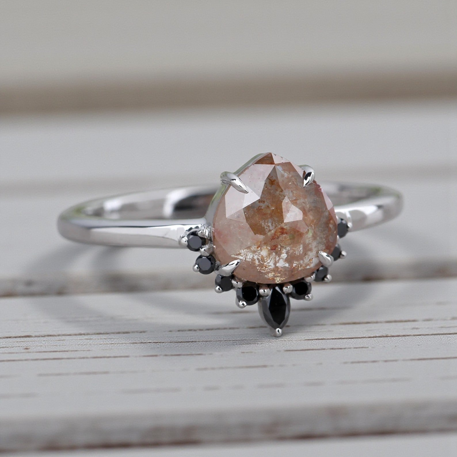 Orange Diamond Ring 14K Gold Engagement Ring, Natural Pear Diamond Ring, Gift for Her