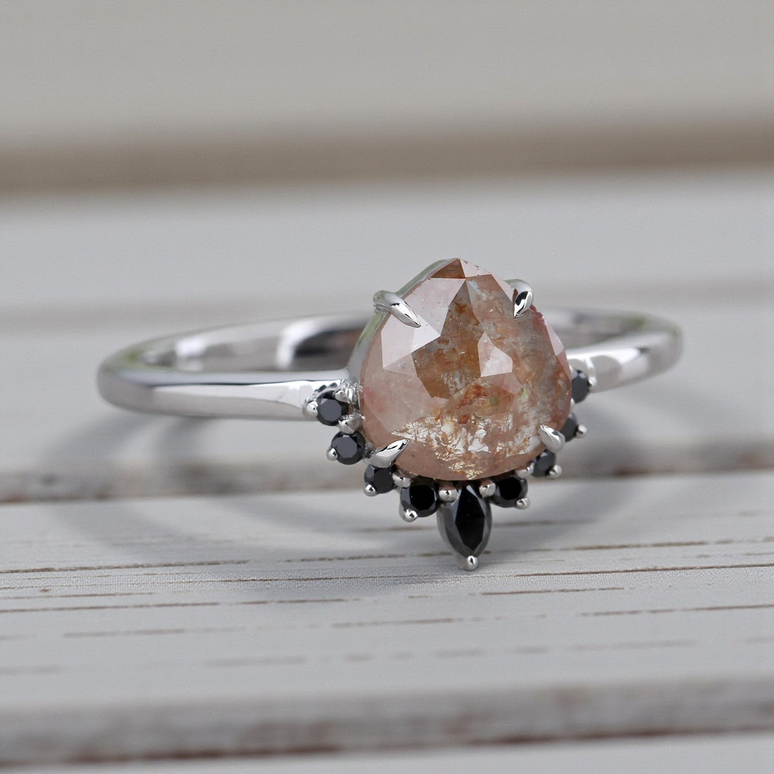 Orange Diamond Ring 14K Gold Engagement Ring, Natural Pear Diamond Ring, Gift for Her