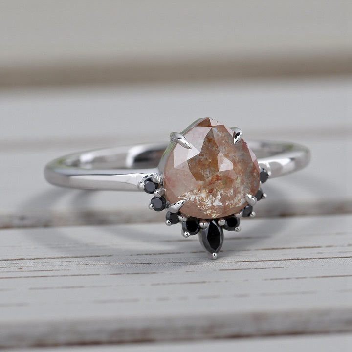 Orange Diamond Ring 14K Gold Engagement Ring, Natural Pear Diamond Ring, Gift for Her