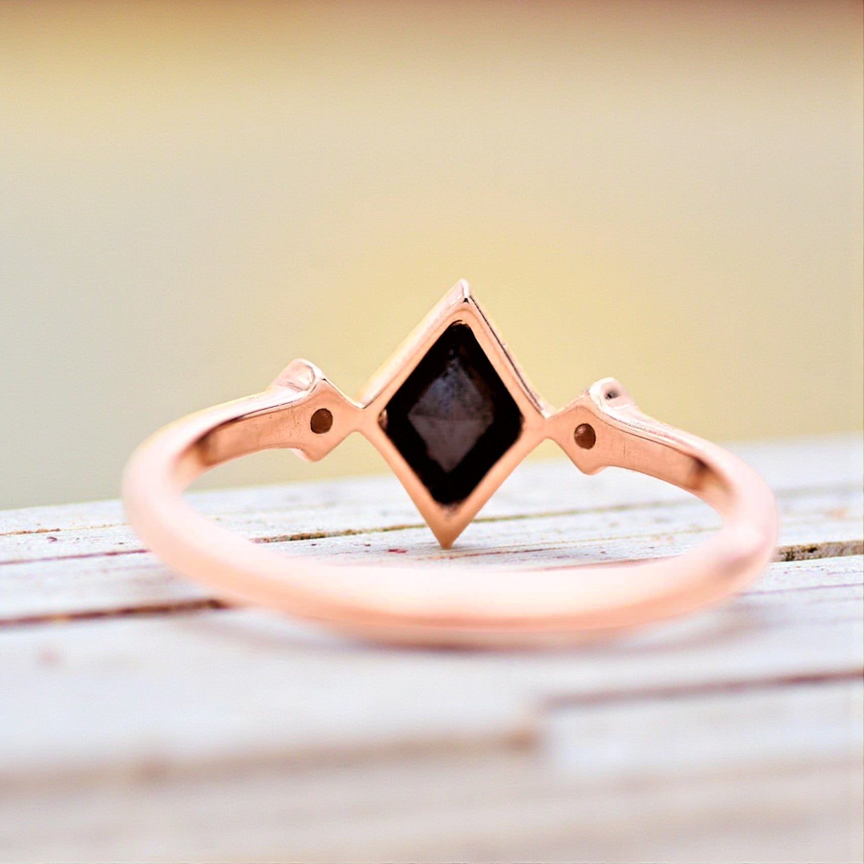 Black Diamond Ring 14K Gold Wedding Ring, Natural Shield Diamond Ring, Gift for Her