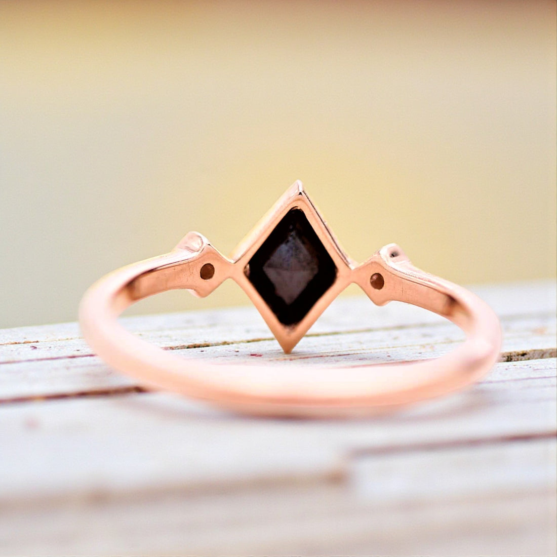 Black Diamond Ring 14K Gold Wedding Ring, Natural Shield Diamond Ring, Gift for Her