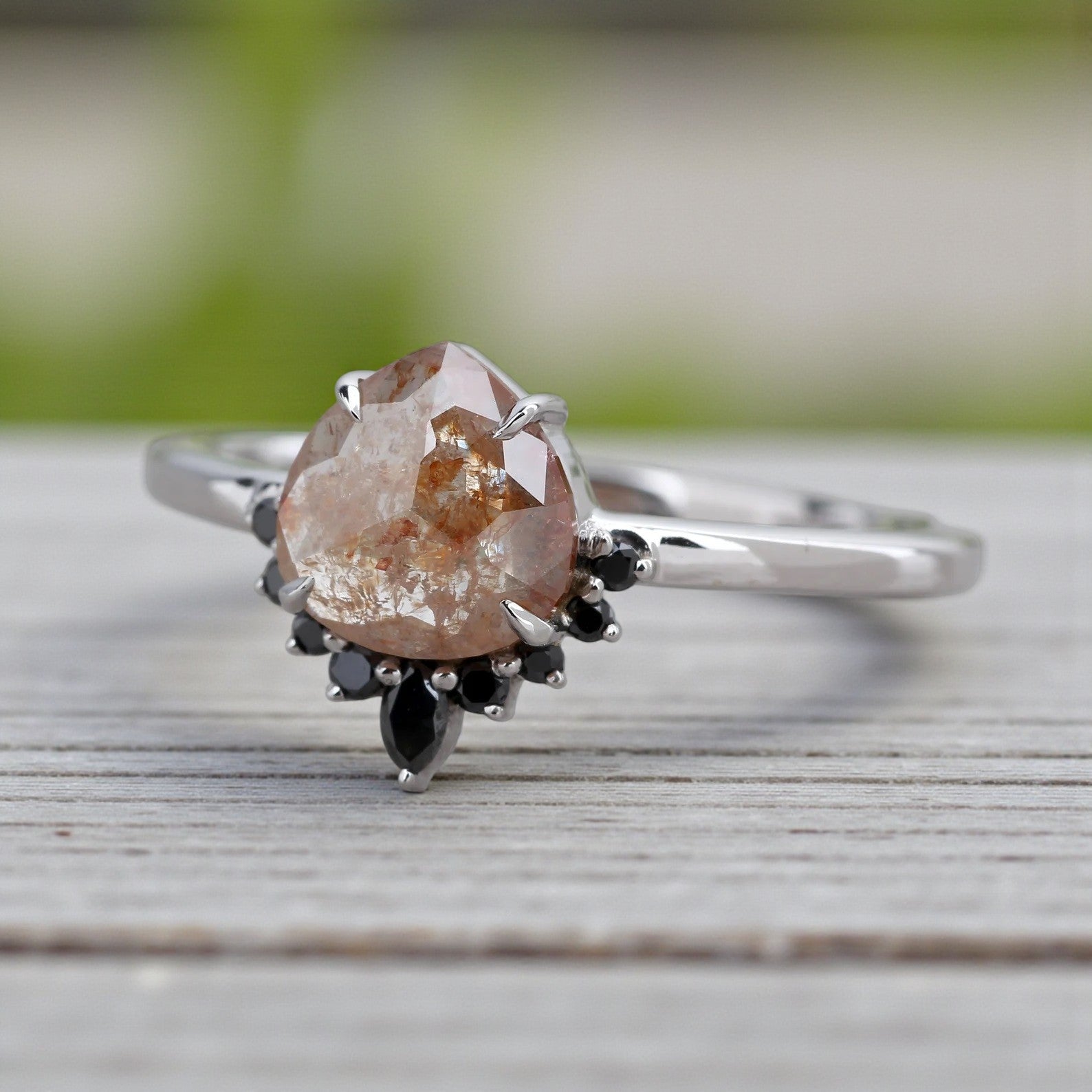 Orange Diamond Ring 14K Gold Engagement Ring, Natural Pear Diamond Ring, Gift for Her