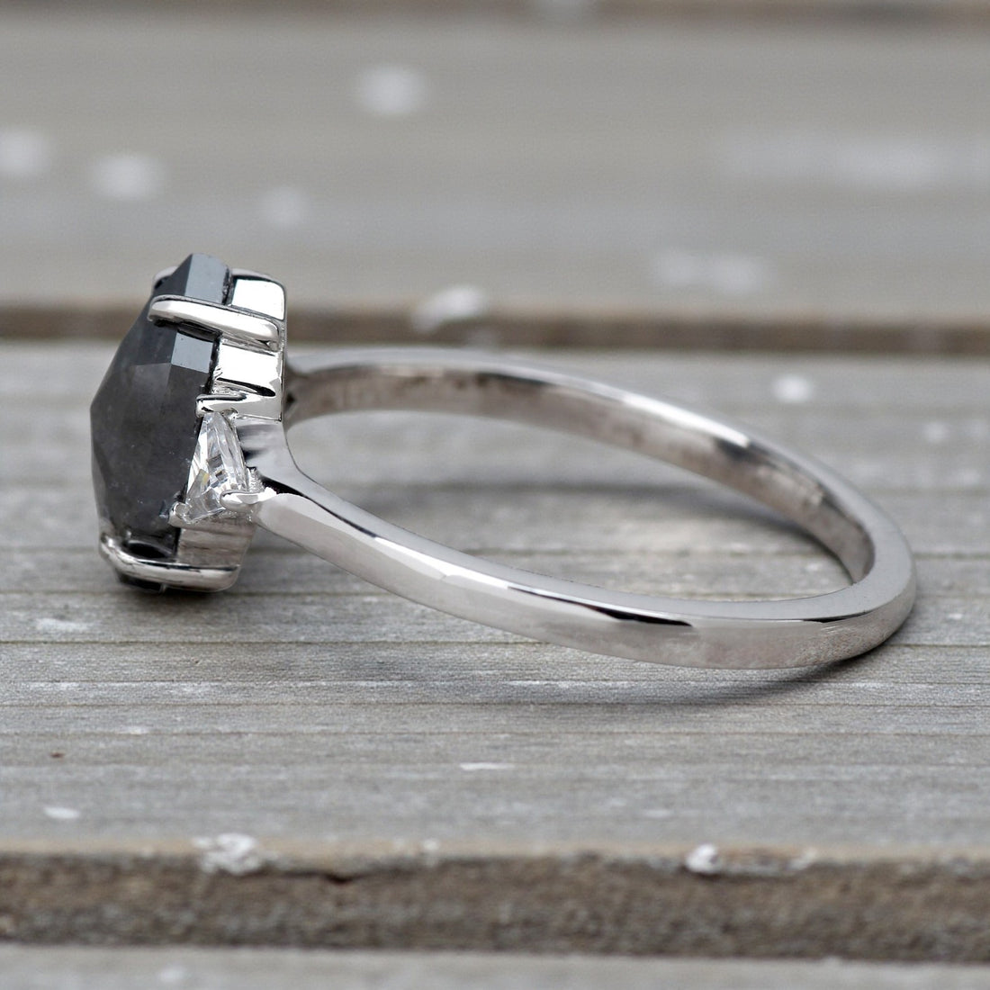 1.52 Ct Salt and Pepper Diamond Ring, 14K Gold Engagement Ring, Natural Gray Hexagon Diamond Ring, Gift for Women