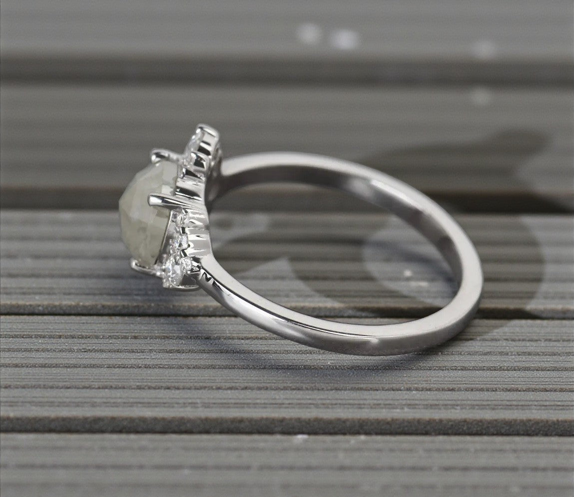 Salt and Pepper Diamond Ring, 14K Gold Engagement Ring, Natural Round Rose Cut Diamond Ring, Gift for Her