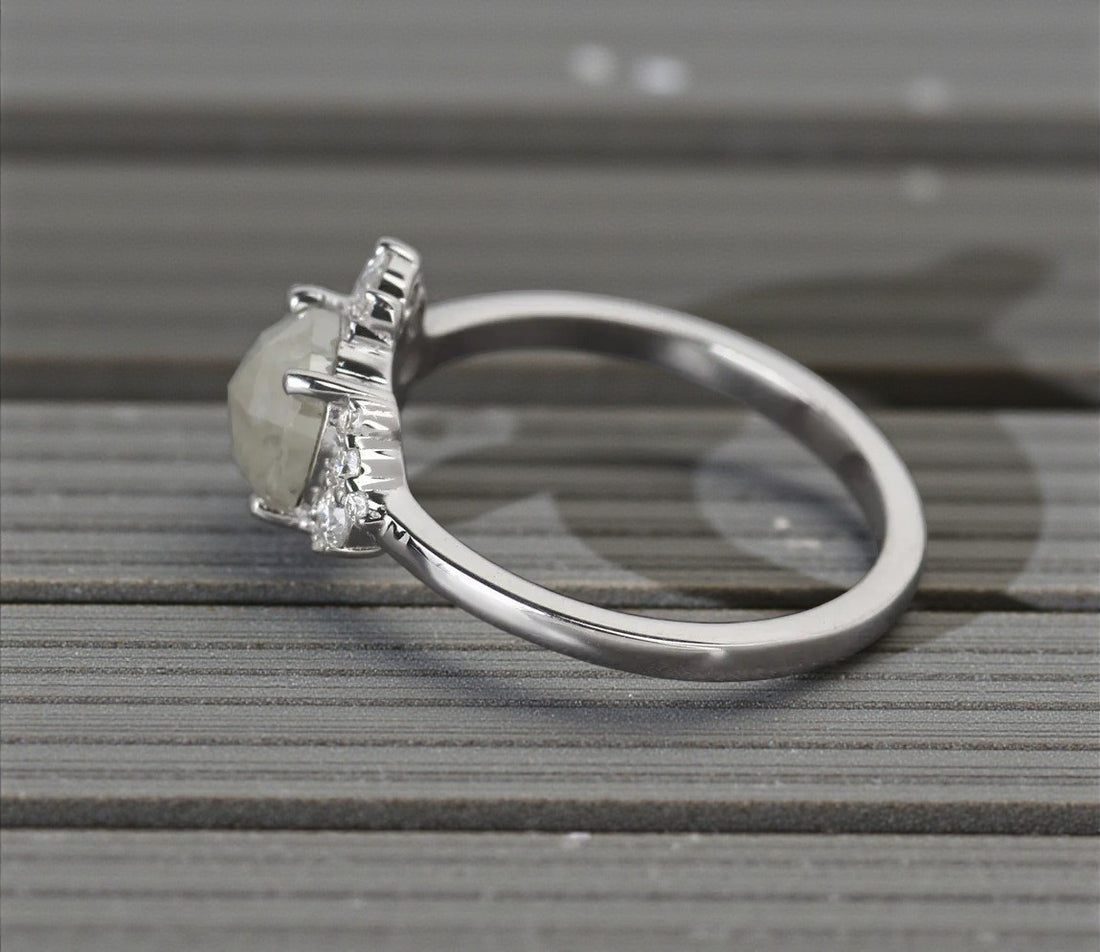 Salt and Pepper Diamond Ring, 14K Gold Engagement Ring, Natural Round Rose Cut Diamond Ring, Gift for Her
