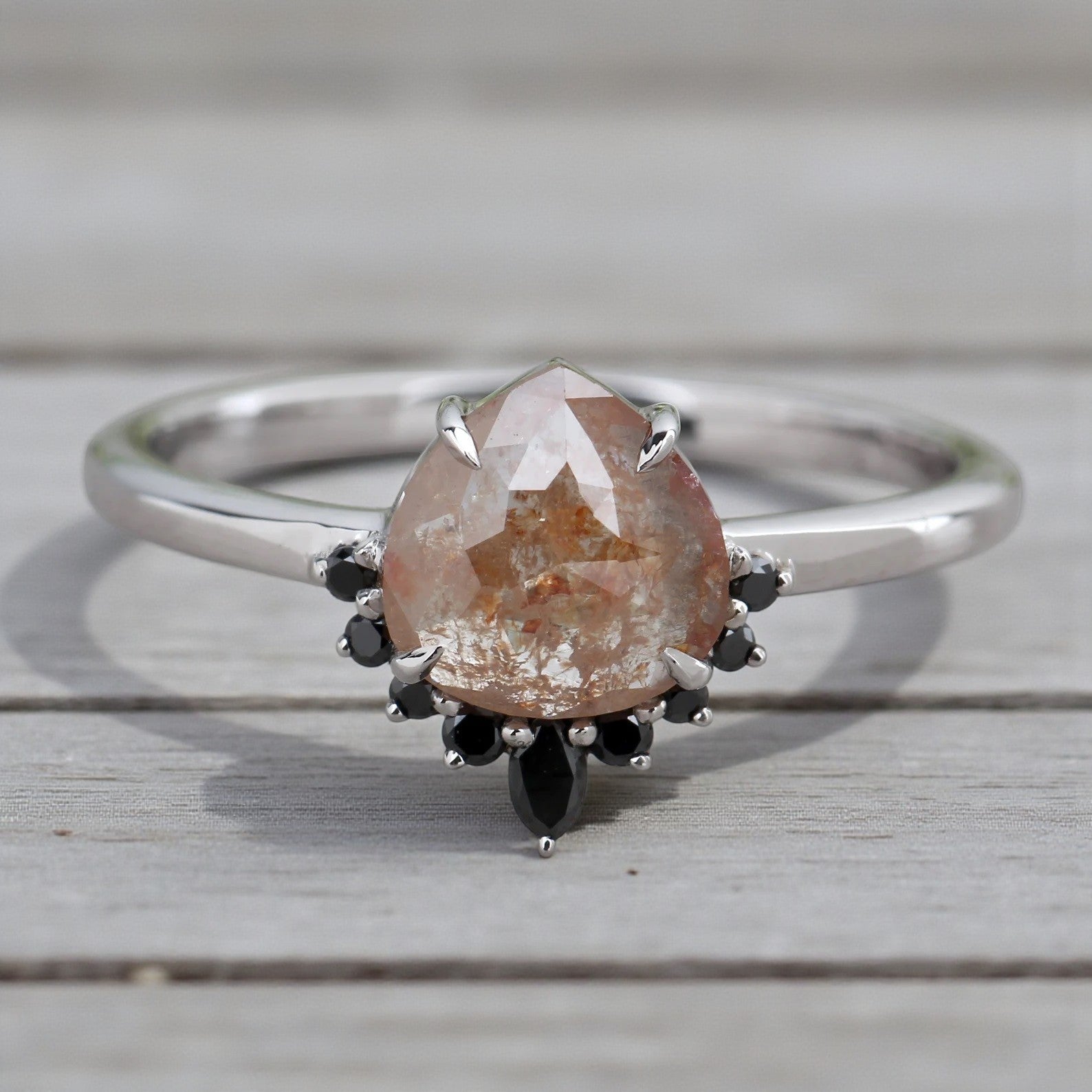 Orange Diamond Ring 14K Gold Engagement Ring, Natural Pear Diamond Ring, Gift for Her