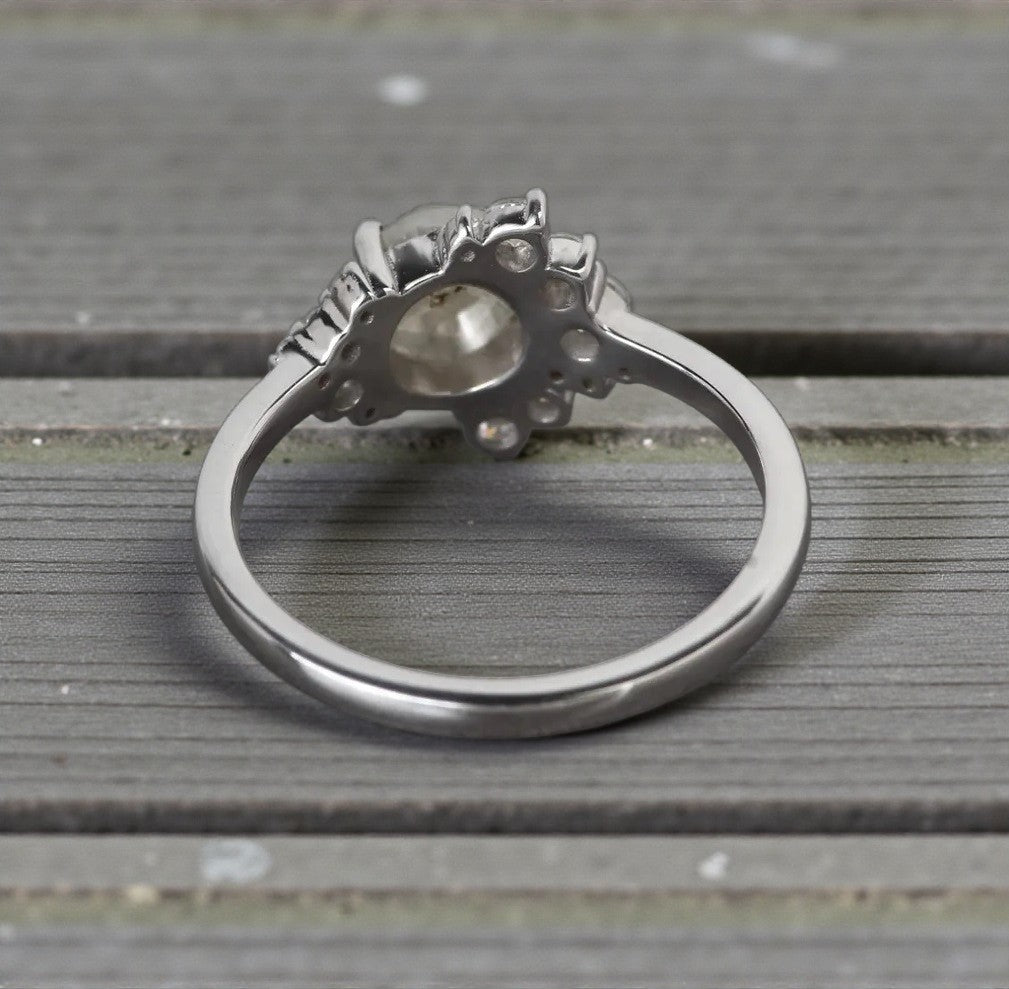 Salt and Pepper Diamond Ring, 14K Gold Engagement Ring, Natural Round Rose Cut Diamond Ring, Gift for Her