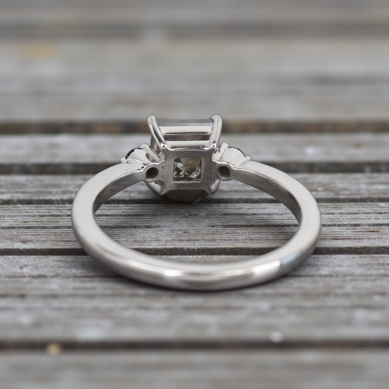 Salt and Pepper Diamond Ring, 14K Gold Engagement Ring, Natural Princess Cut Gray Diamond Ring, Gift for Her