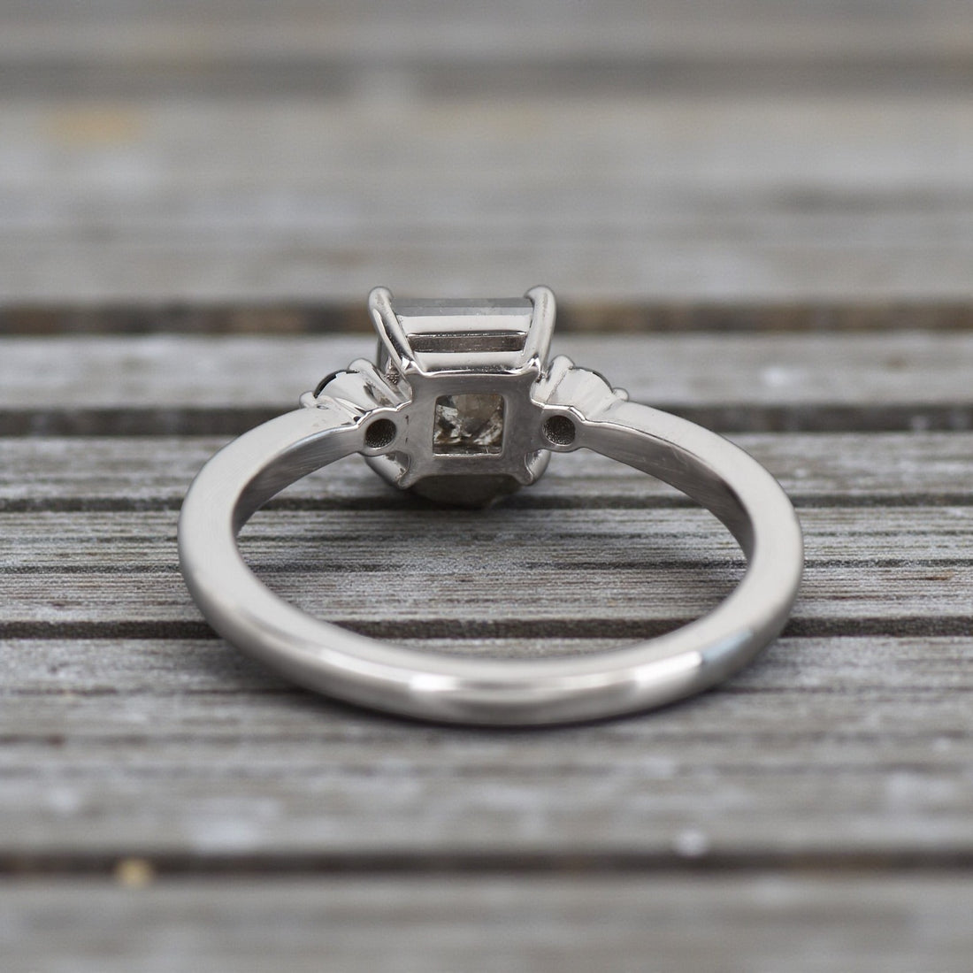 Salt and Pepper Diamond Ring, 14K Gold Engagement Ring, Natural Princess Cut Gray Diamond Ring, Gift for Her
