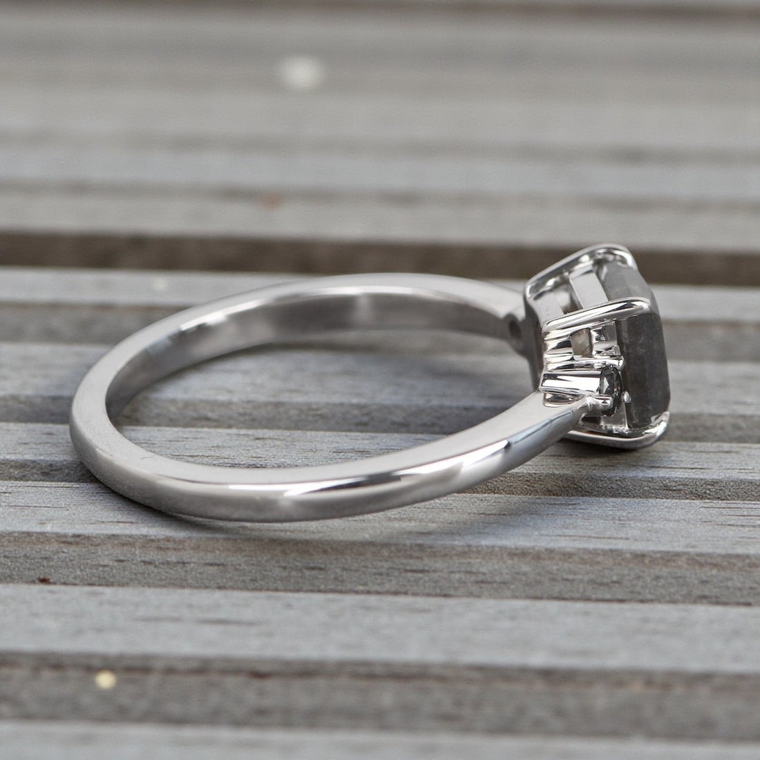 Salt and Pepper Diamond Ring, 14K Gold Engagement Ring, Natural Princess Cut Gray Diamond Ring, Gift for Her