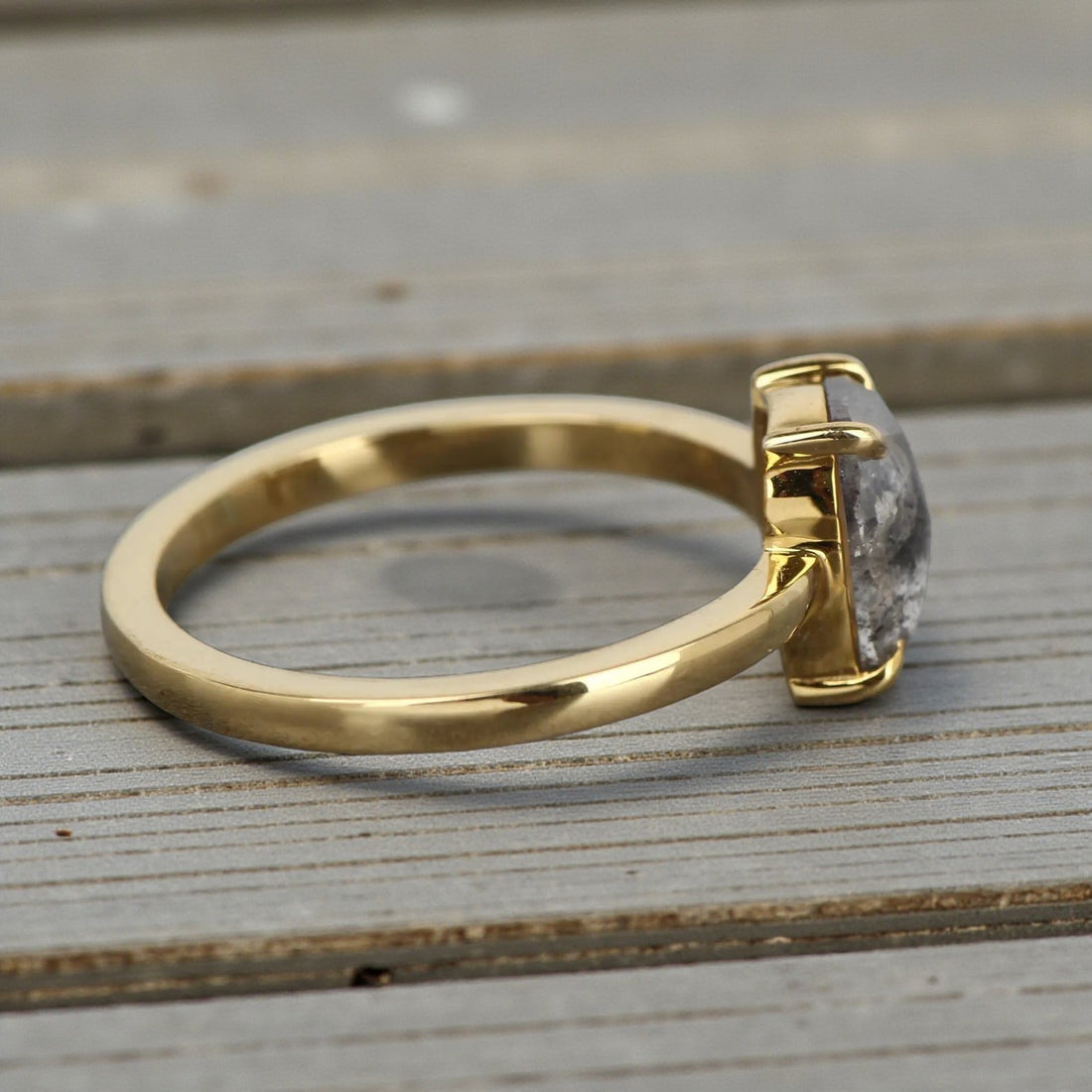 Salt and Pepper Diamond Ring, 14K Gold Engagement Ring, Natural Oval Gray Diamond Ring, Gift for Her