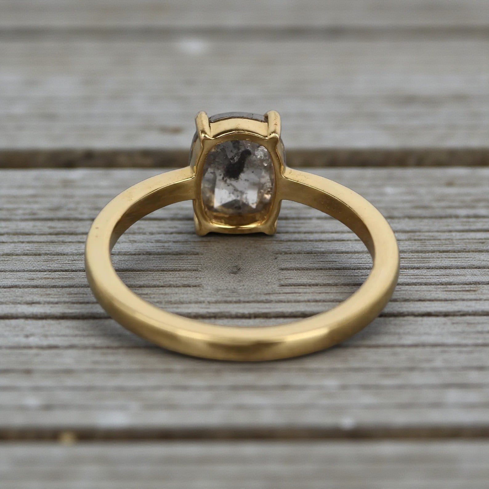 Salt and Pepper Diamond Ring, 14K Gold Engagement Ring, Natural Oval Gray Diamond Ring, Gift for Her