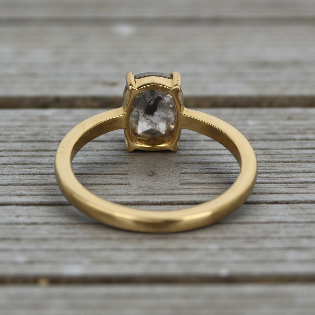 Salt and Pepper Diamond Ring, 14K Gold Engagement Ring, Natural Oval Gray Diamond Ring, Gift for Her