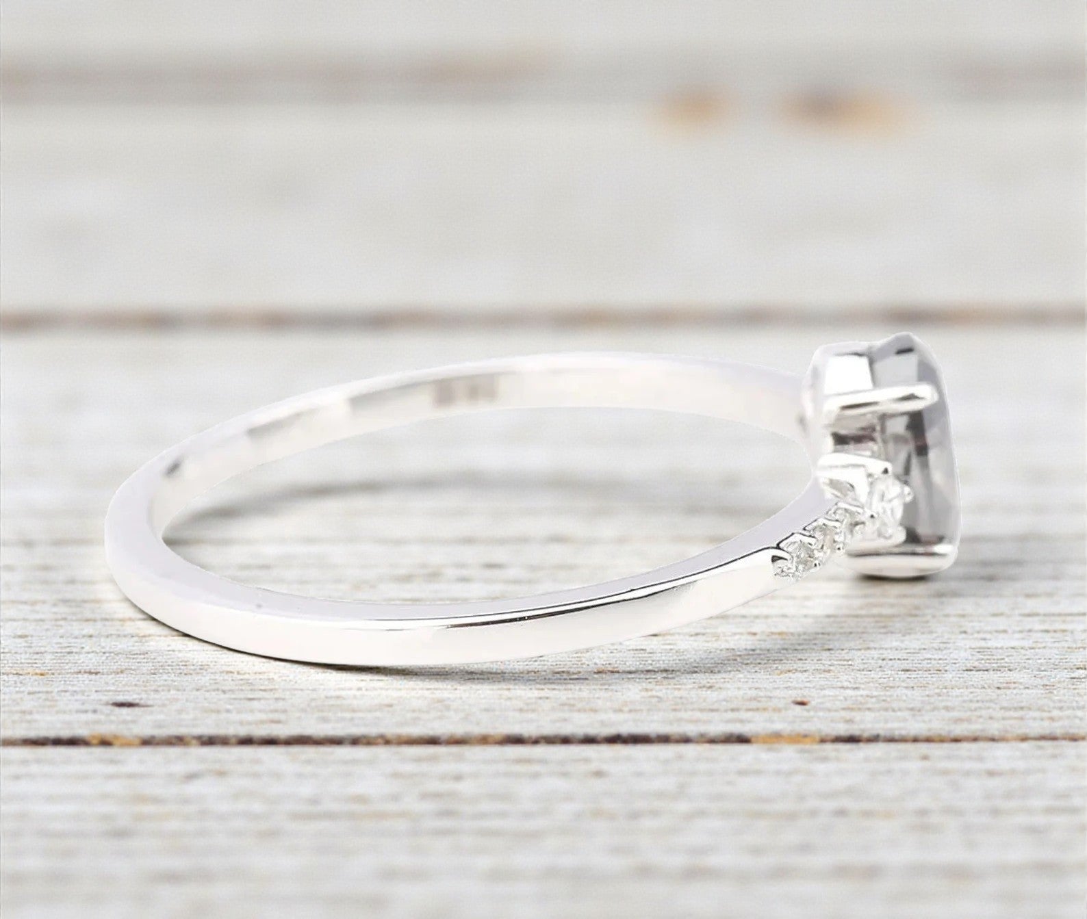 Salt and Pepper Diamond Ring, 14k Gold Engagement Ring, Natural Oval Gray Diamond Ring, Gift for Her