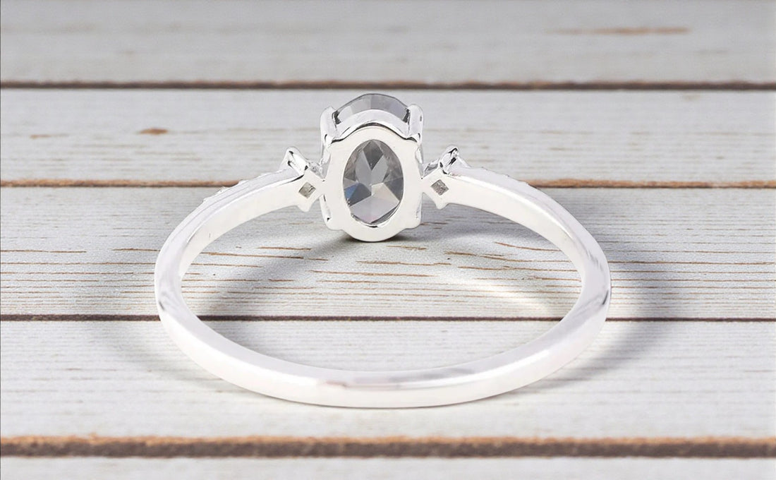 Salt and Pepper Diamond Ring, 14k Gold Engagement Ring, Natural Oval Gray Diamond Ring, Gift for Her