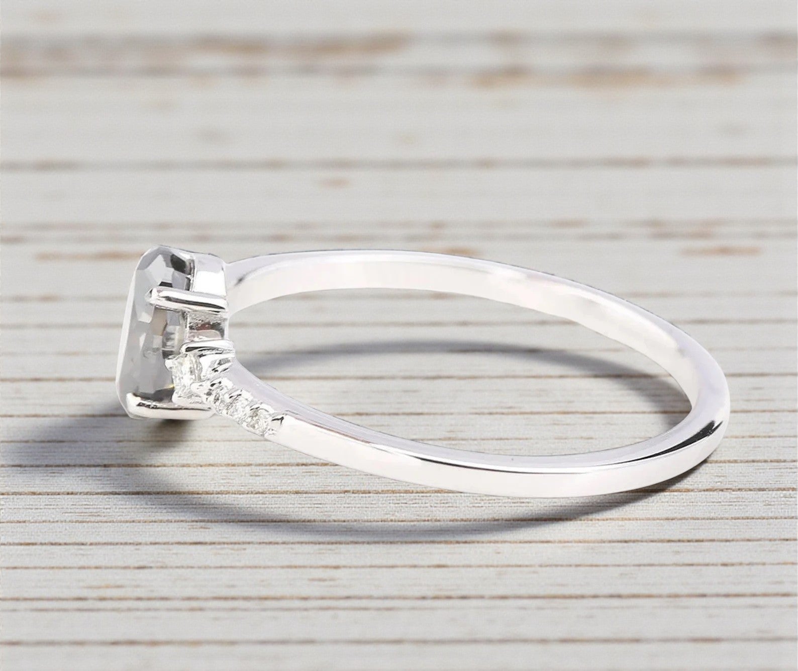 Salt and Pepper Diamond Ring, 14k Gold Engagement Ring, Natural Oval Gray Diamond Ring, Gift for Her