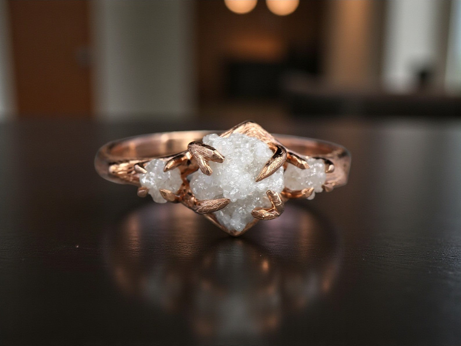 White Rough Diamond Ring 14K Gold Engagement Ring, Natural Raw Diamond Ring, Gift for Her