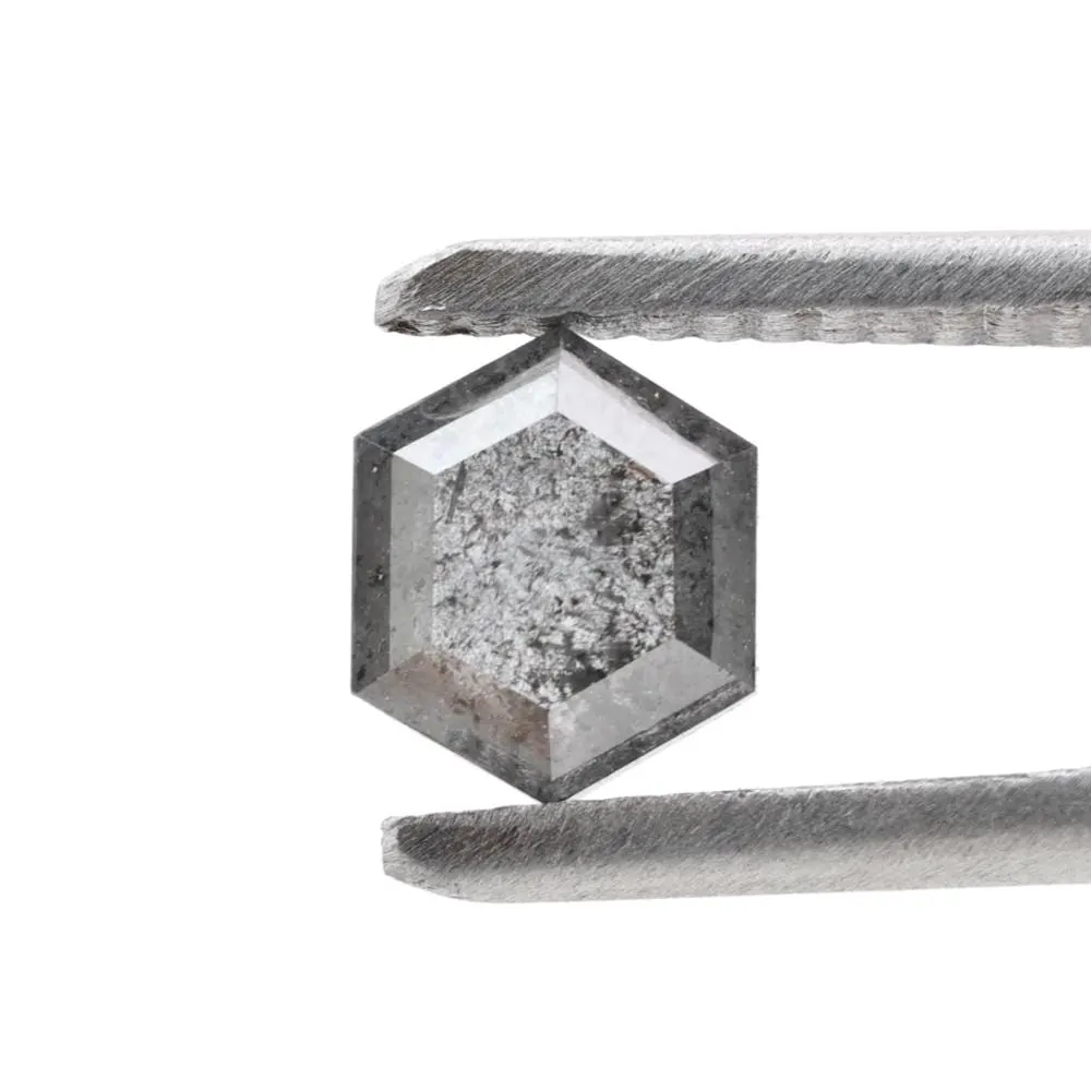 0.82 Ct Salt and Pepper Diamond, Natural Gray Hexagon Cut Loose Diamonds for Engagement Ring
