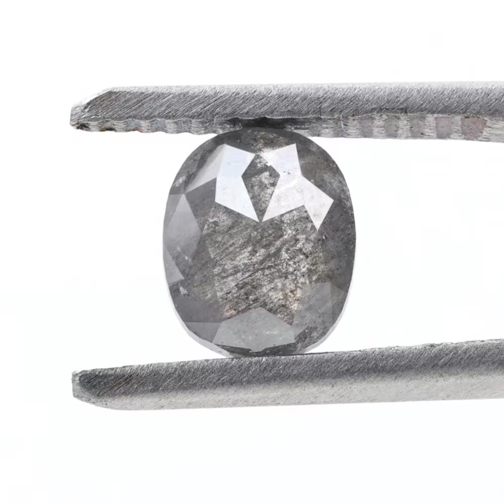 1.23 Ct Salt and Pepper Diamond, Natural Gray Smokey Oval Loose Diamonds for Minimalist Engagement Ring