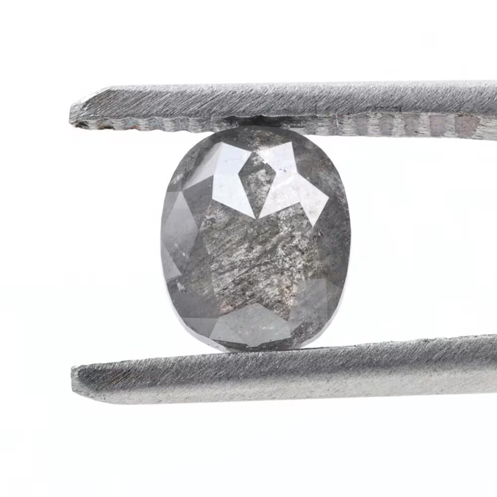 1.23 Ct Salt and Pepper Diamond, Natural Gray Smokey Oval Loose Diamonds for Minimalist Engagement Ring