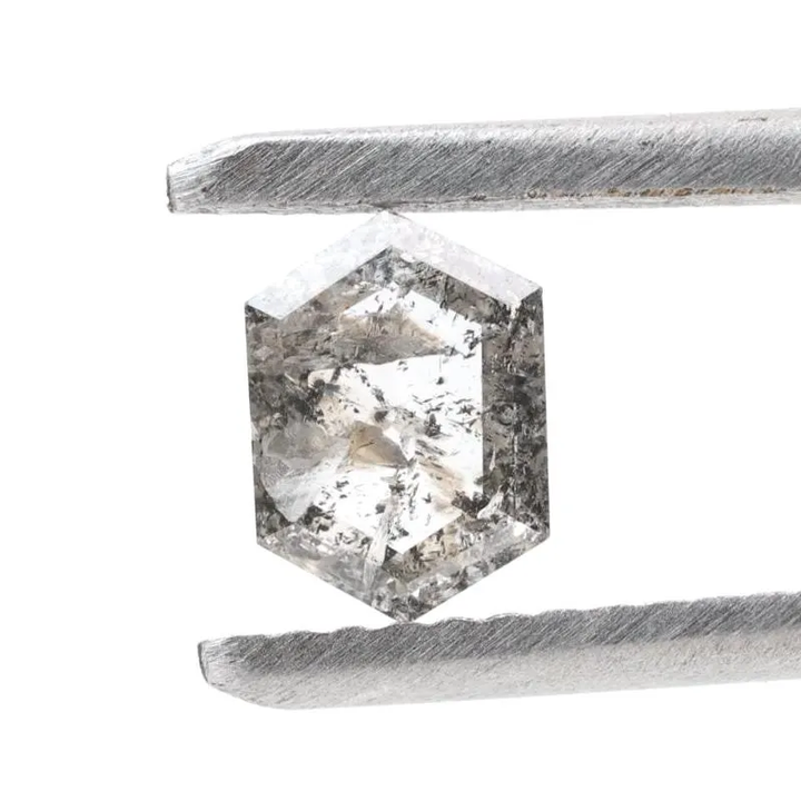0.55 Ct Salt and Pepper Diamond, Natural Gray Hexagon Cut Loose Diamonds for Engagement Ring