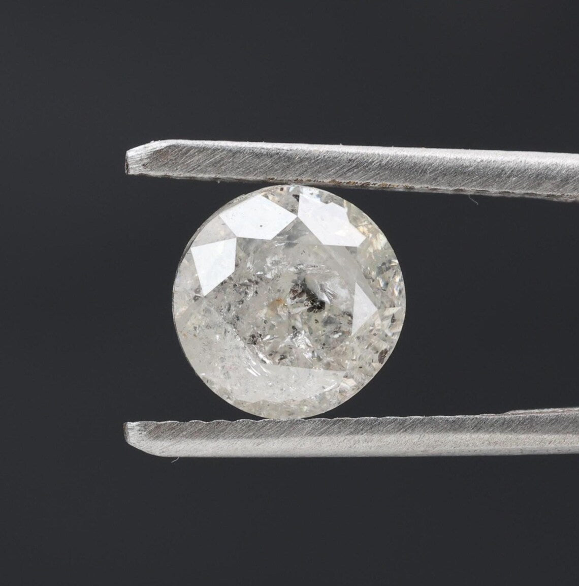 2.25 Carat Salt and Pepper Diamond, Natural Gray Round Loose Diamonds for Minimalist Engagement Ring
