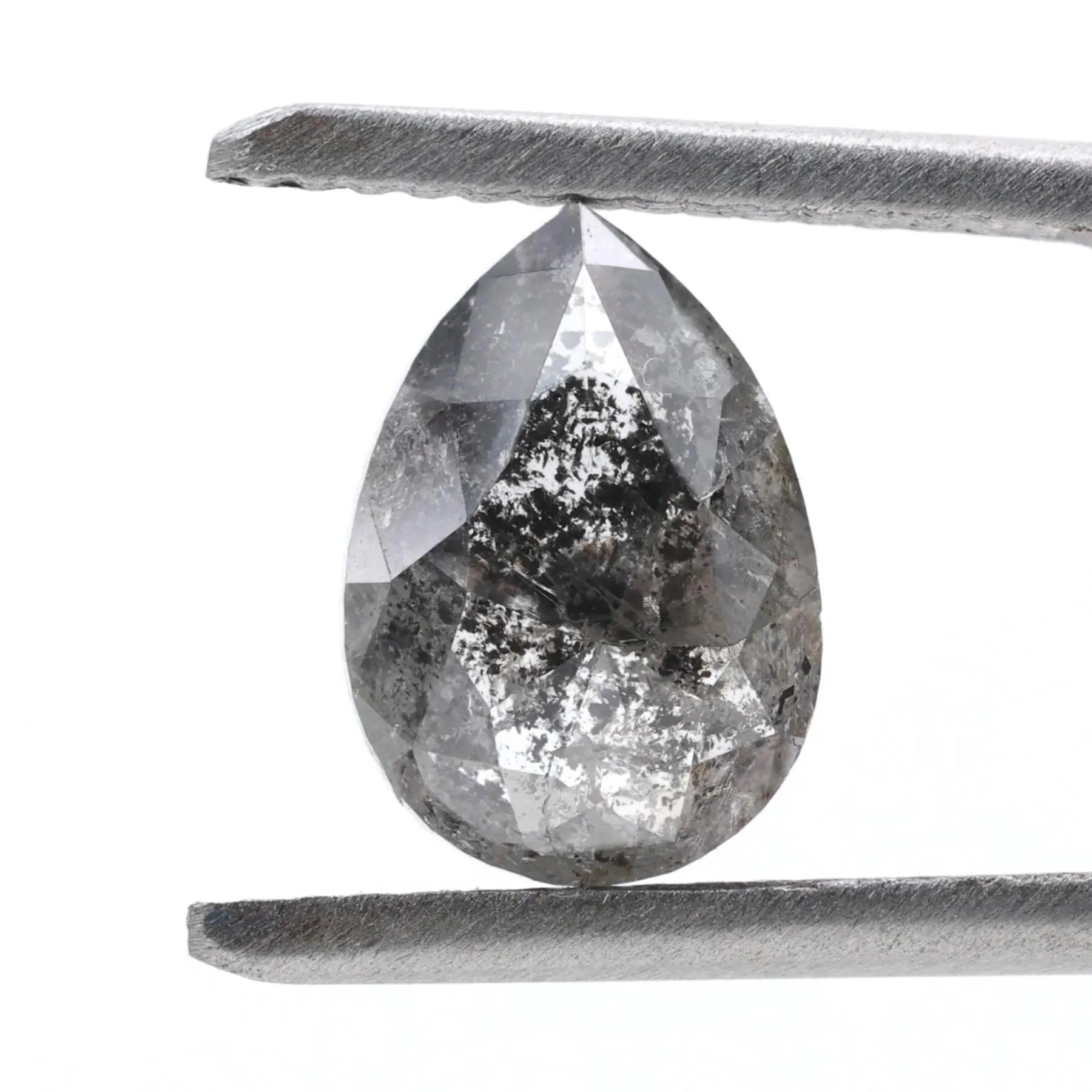 1.76 Ct Salt and Pepper Diamond, Natural Gray Color Pear Cut Loose Diamonds for Engagement Ring