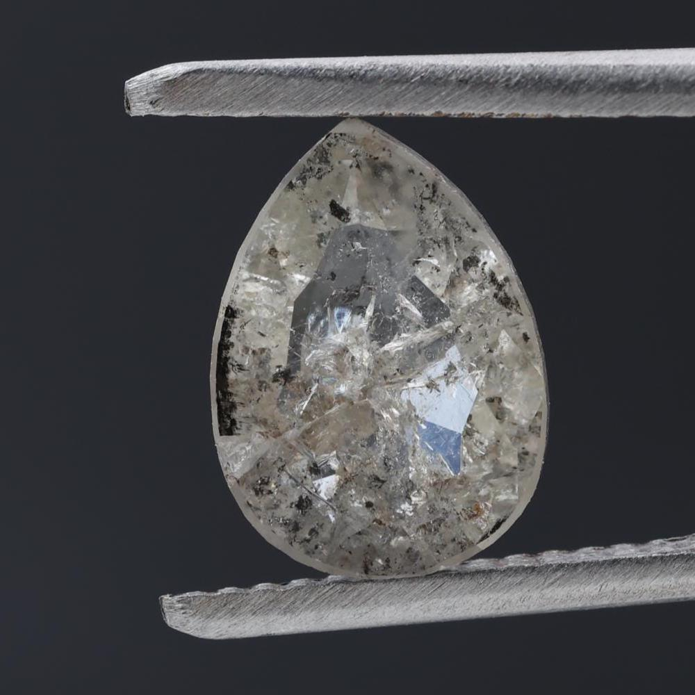 1.74 Ct Salt and Pepper Diamond, Natural Gray Color Pear Cut Loose Diamonds for Jewelry