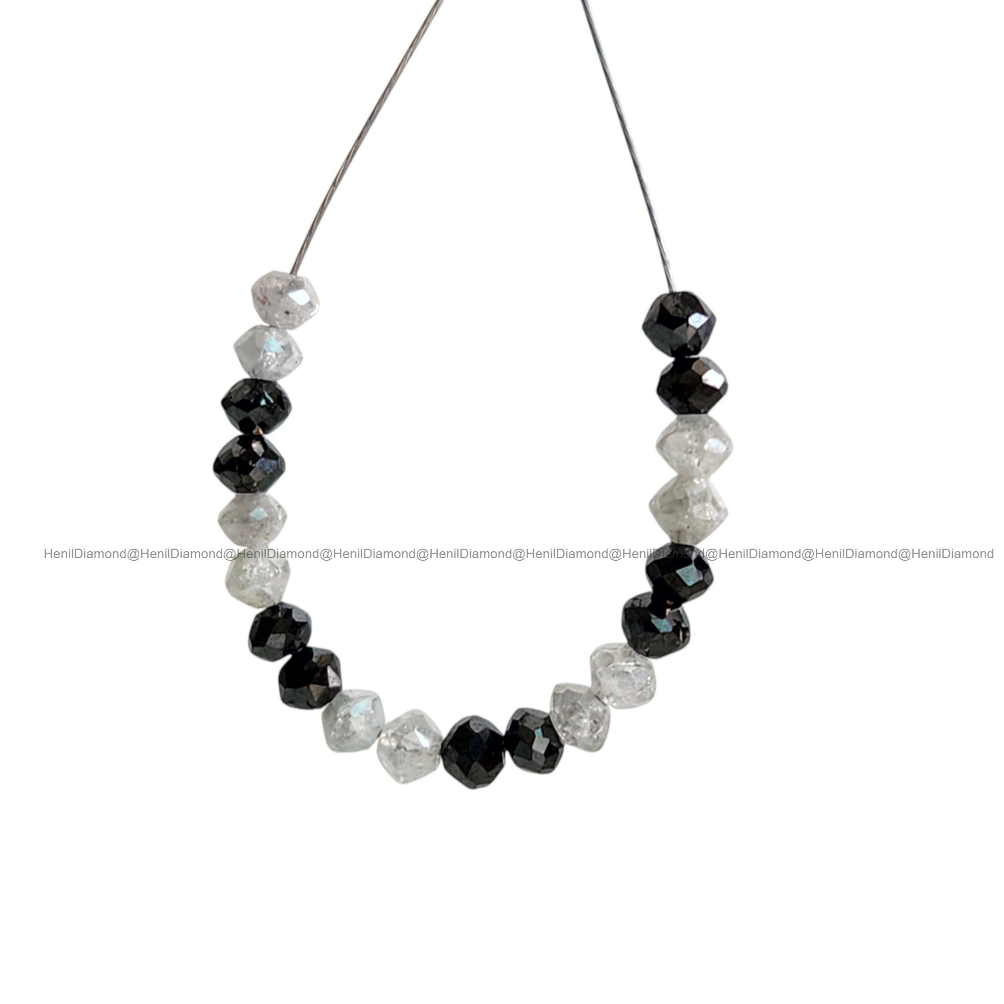 1.03 Ct Lot 1.50 to 2.00 MM Natural White Black Polished Round Loose Diamonds Beads wt Drilled Hole for String