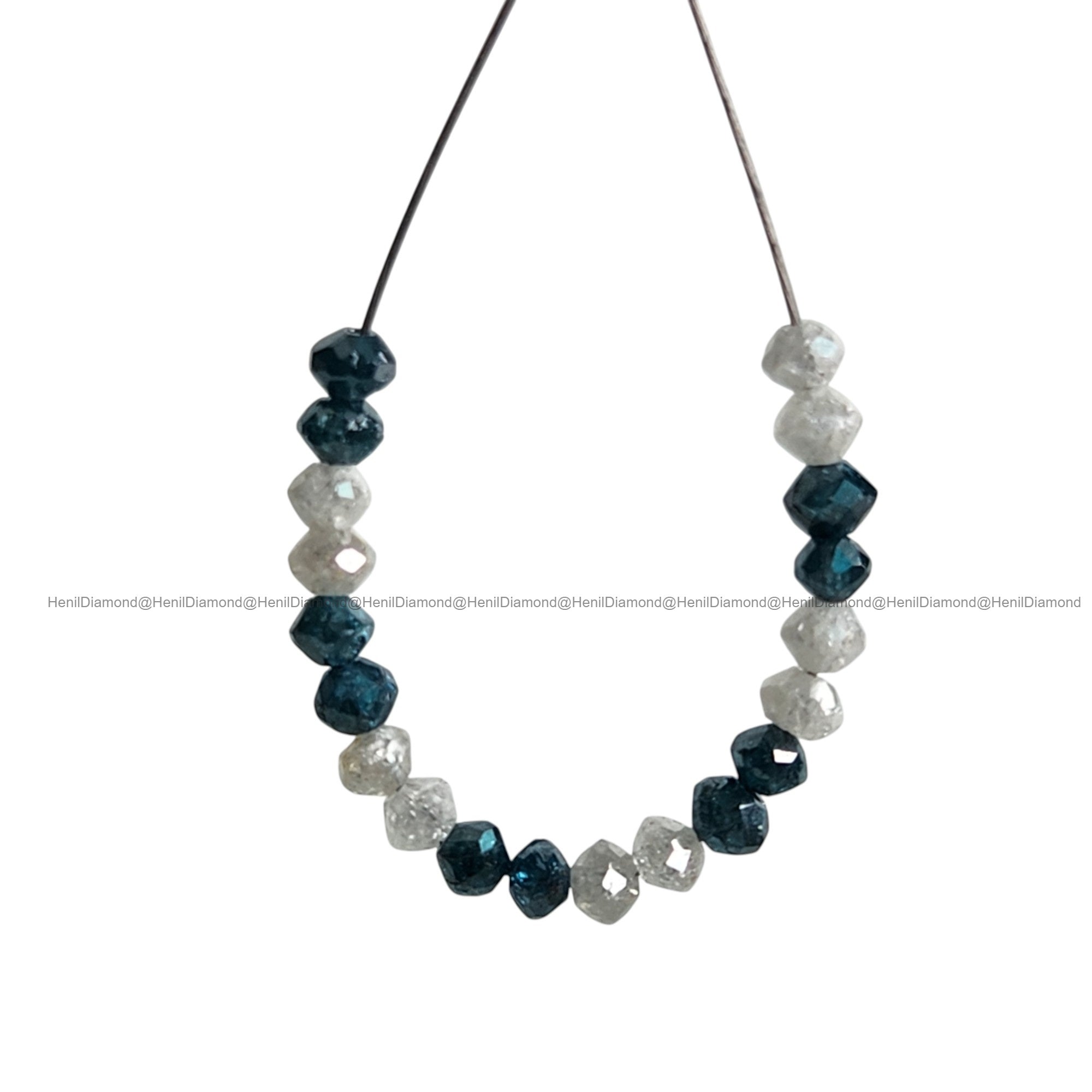 1.04 Ct Lot 1.50 to 2.00 MM Natural Blue White Polished Round Loose Diamonds Beads wt Drilled Hole for Bracelet