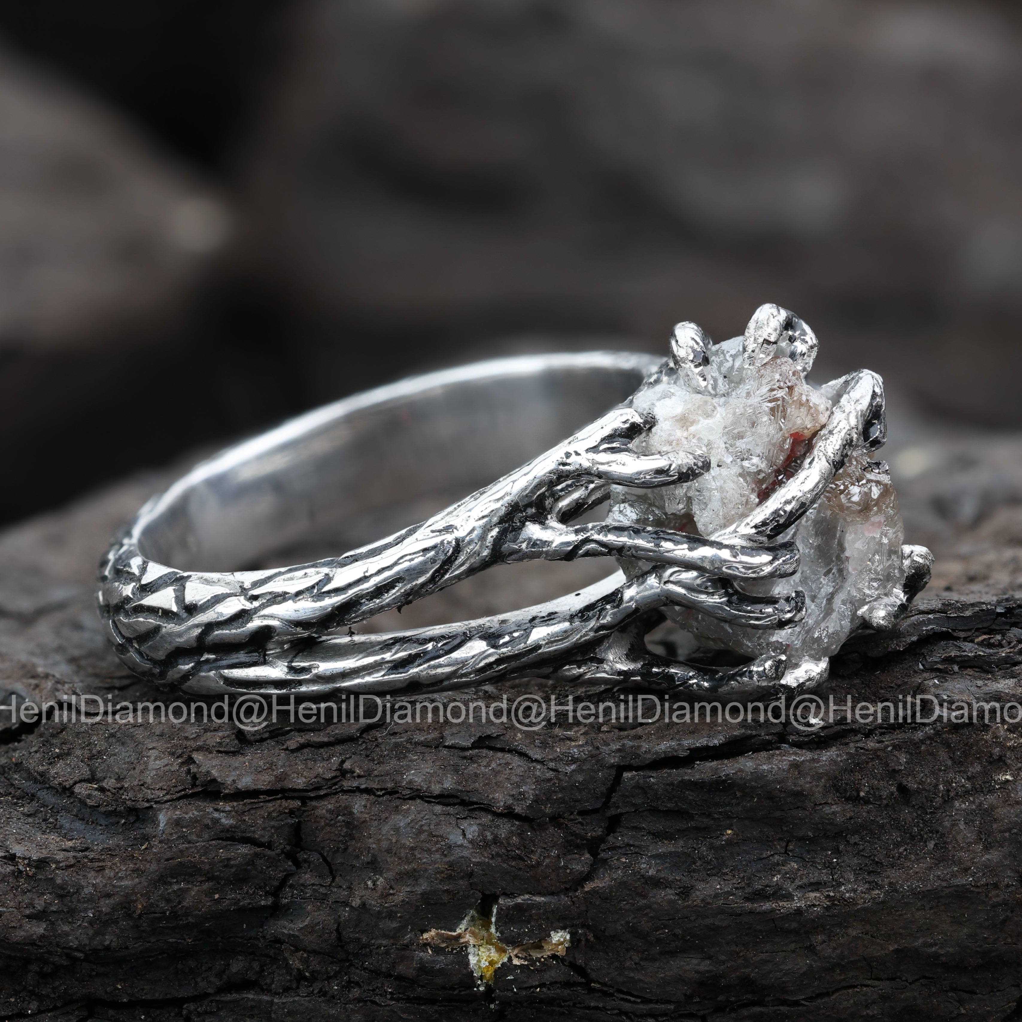 Raw Diamond Ring, 5.60 Ct Natural Black Rough Diamond 14k Gold Engagement Ring, Unique Gift for Her
