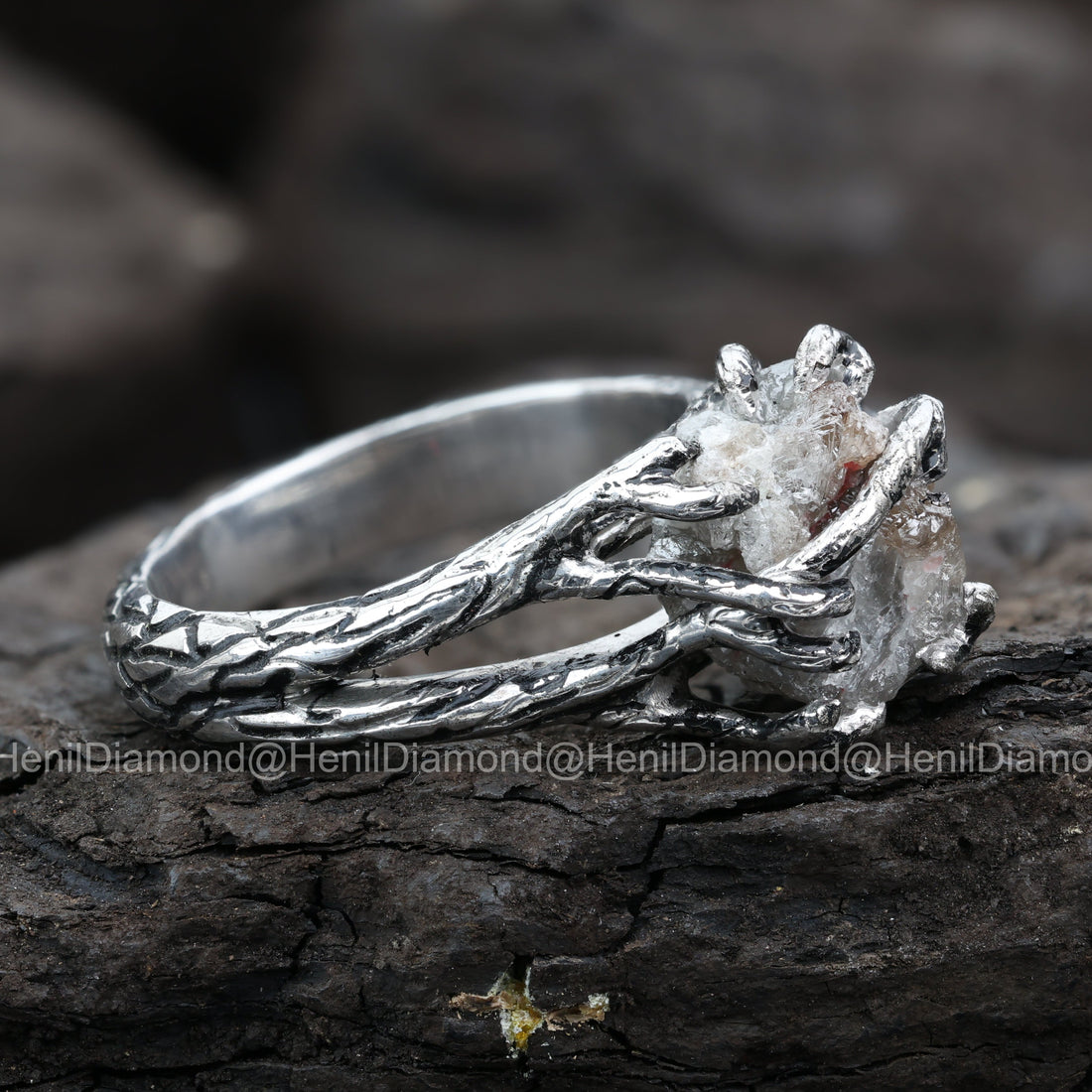 Raw Diamond Ring, 5.60 Ct Natural Black Rough Diamond 14k Gold Engagement Ring, Unique Gift for Her
