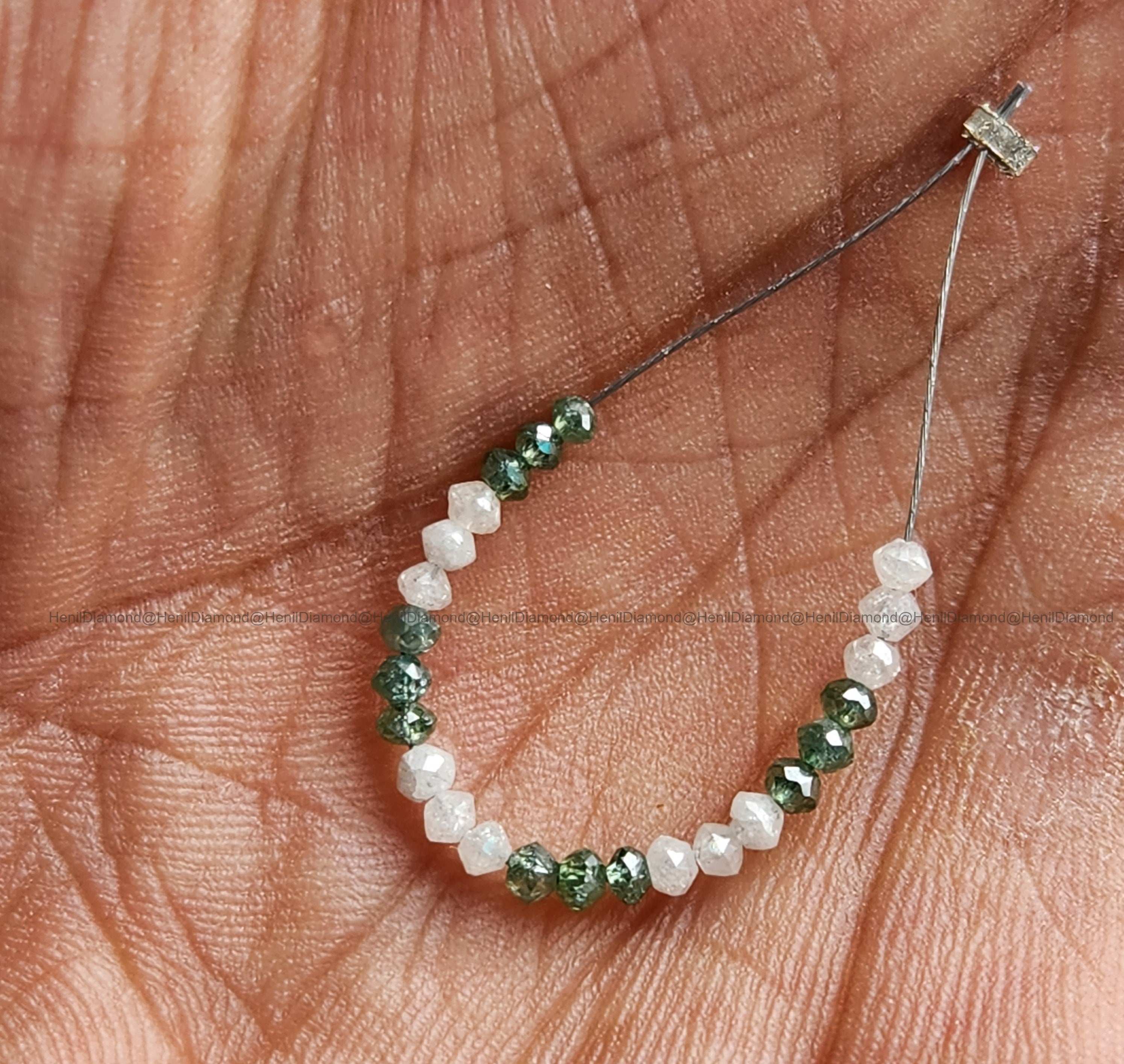 1.03 Ct Lot 1.50 to 2.00 MM Natural White Green Polished Round Loose Diamonds Beads wt Drilled Hole for making Jewelry
