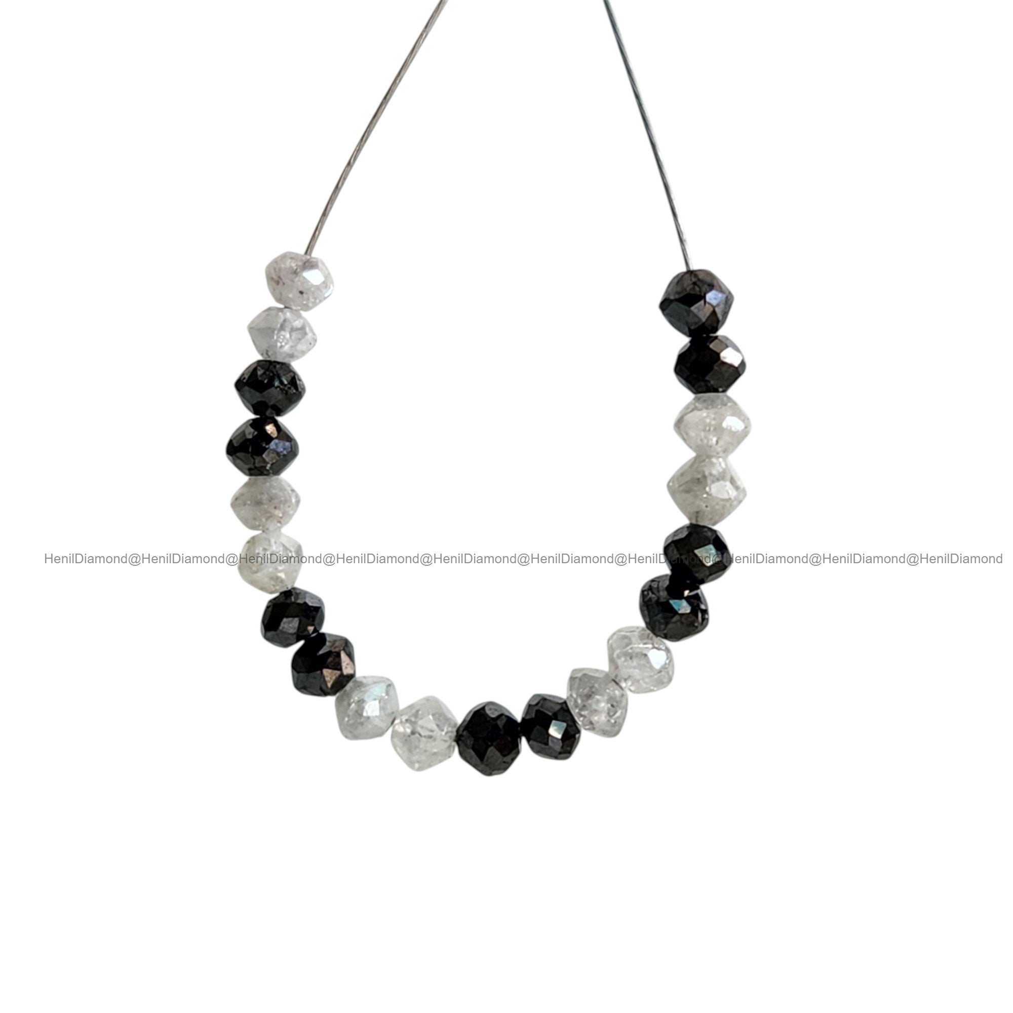 1.03 Ct Lot 1.50 to 2.00 MM Natural White Black Polished Round Loose Diamonds Beads wt Drilled Hole for String