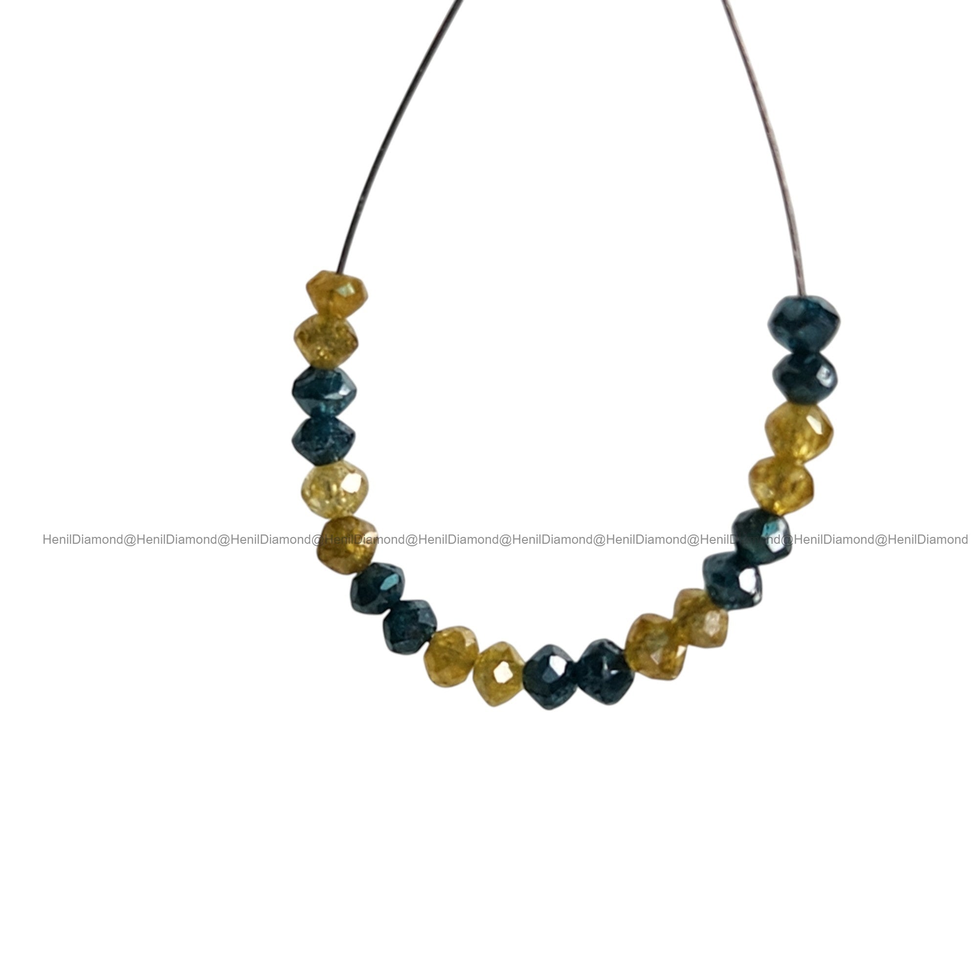 1.04 Ct Lot 1.50 to 2.00 MM Natural Yellow Blue Color Polished Round Loose Diamonds Beads wt Drilled Hole for Strand