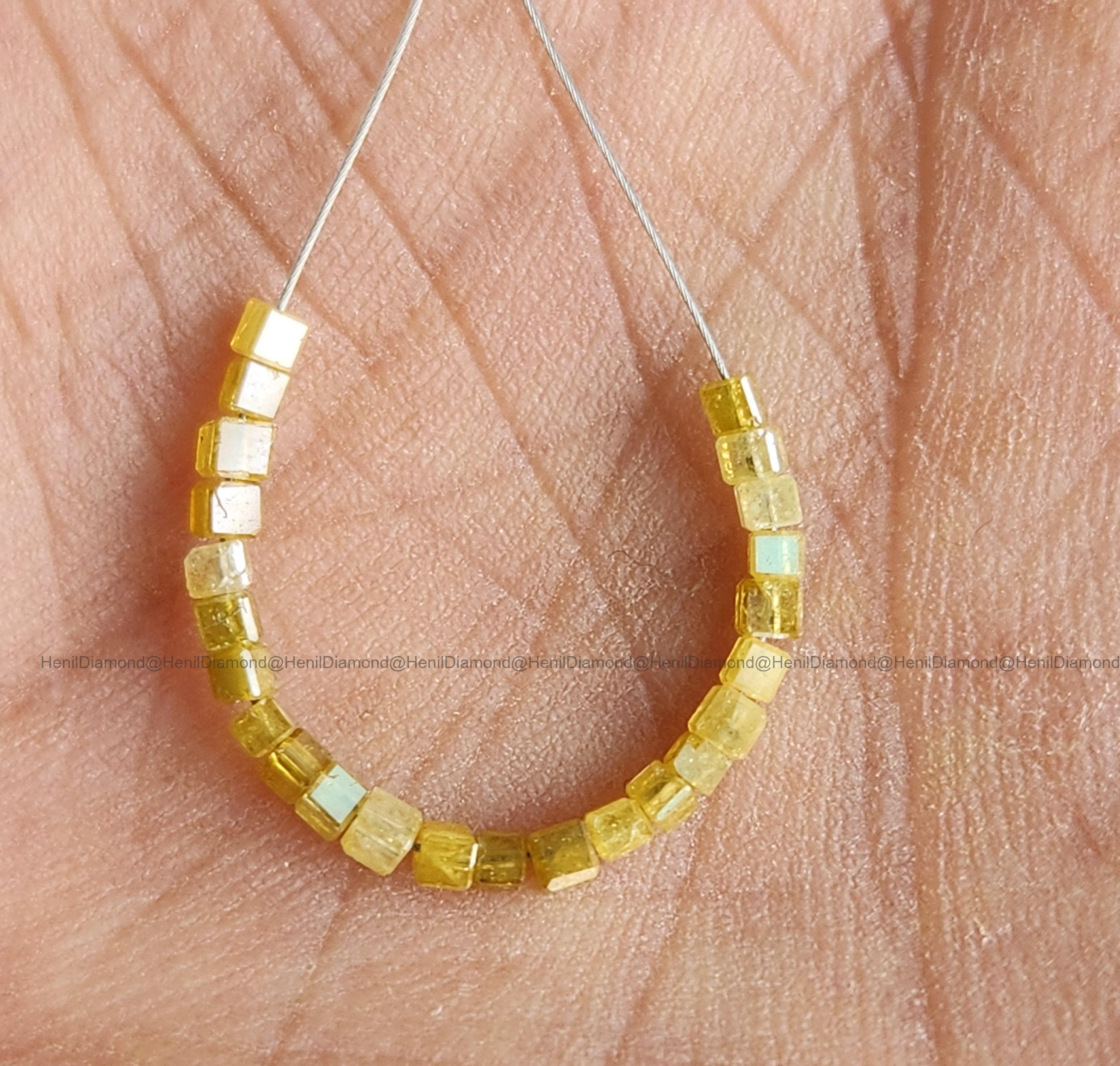 1.00 TCW Natural Yellow Faceted Cube Diamond Beads with Drilled Hole | 1.50–2.00 MM Sparkling Loose Diamonds for Jewelry Making