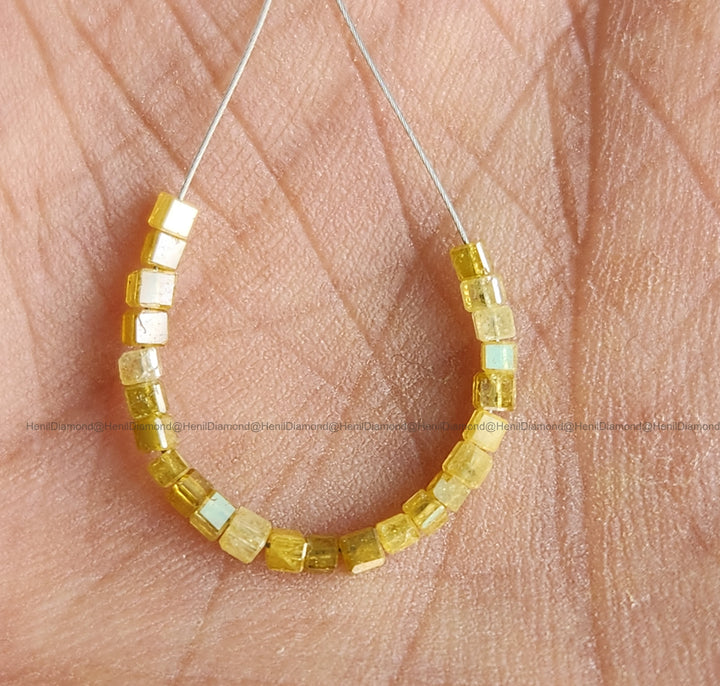 1.00 TCW Natural Yellow Faceted Cube Diamond Beads with Drilled Hole | 1.50–2.00 MM Sparkling Loose Diamonds for Jewelry Making