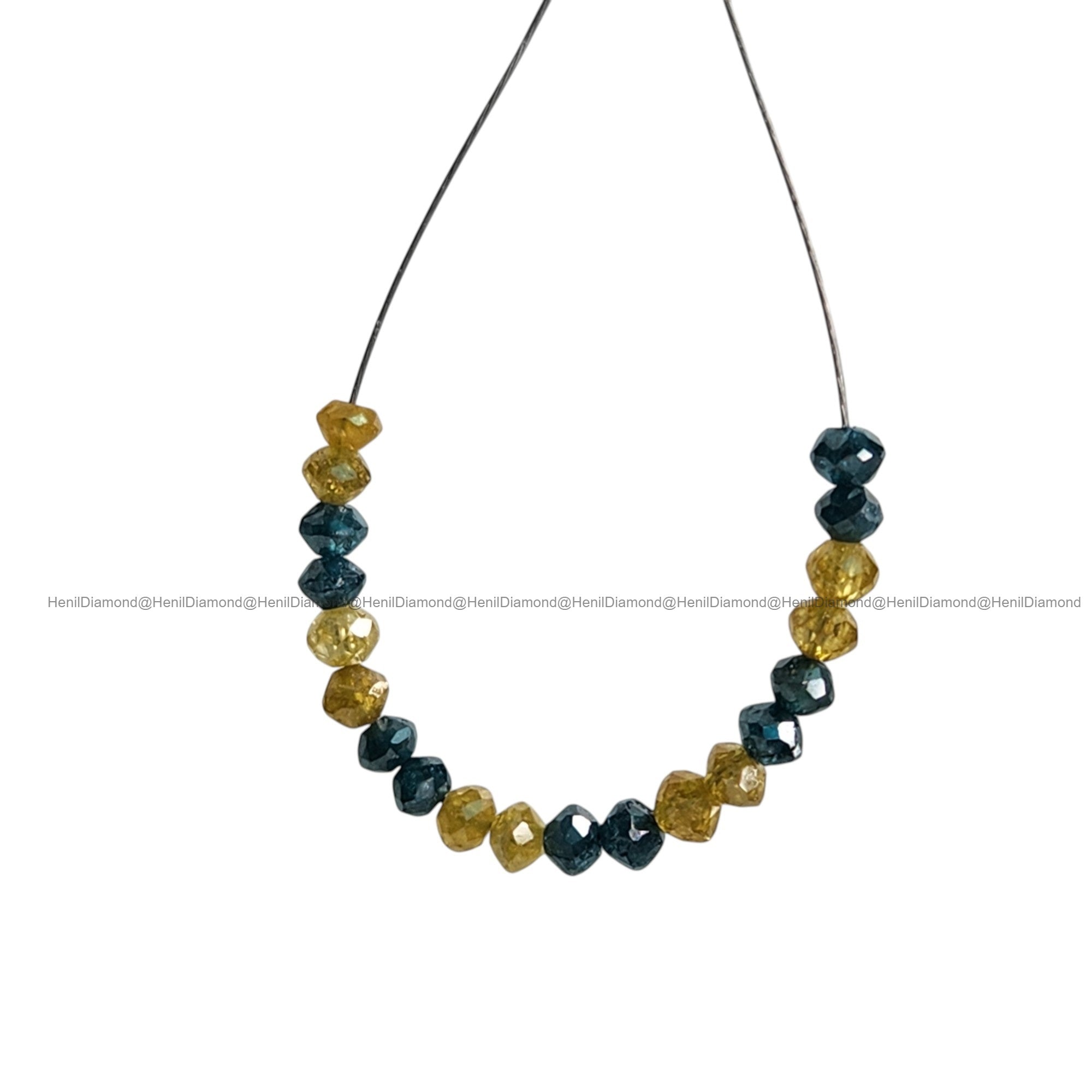 1.04 Ct Lot 1.50 to 2.00 MM Natural Yellow Blue Color Polished Round Loose Diamonds Beads wt Drilled Hole for Strand