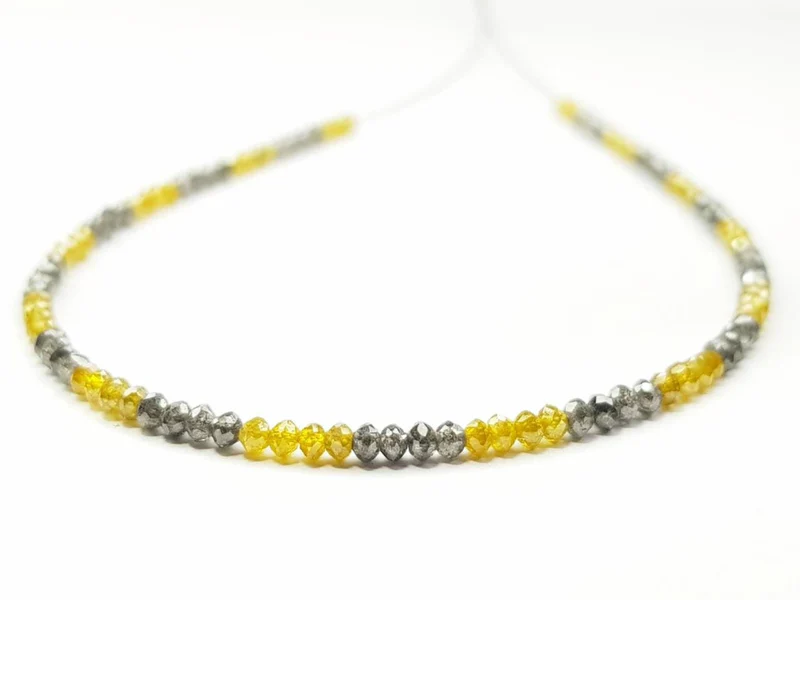 15.00 Ct Natural Yellow Gray Color Round Loose Diamond Beads 16" Strand Necklace wt Silver Clasp (Copy)