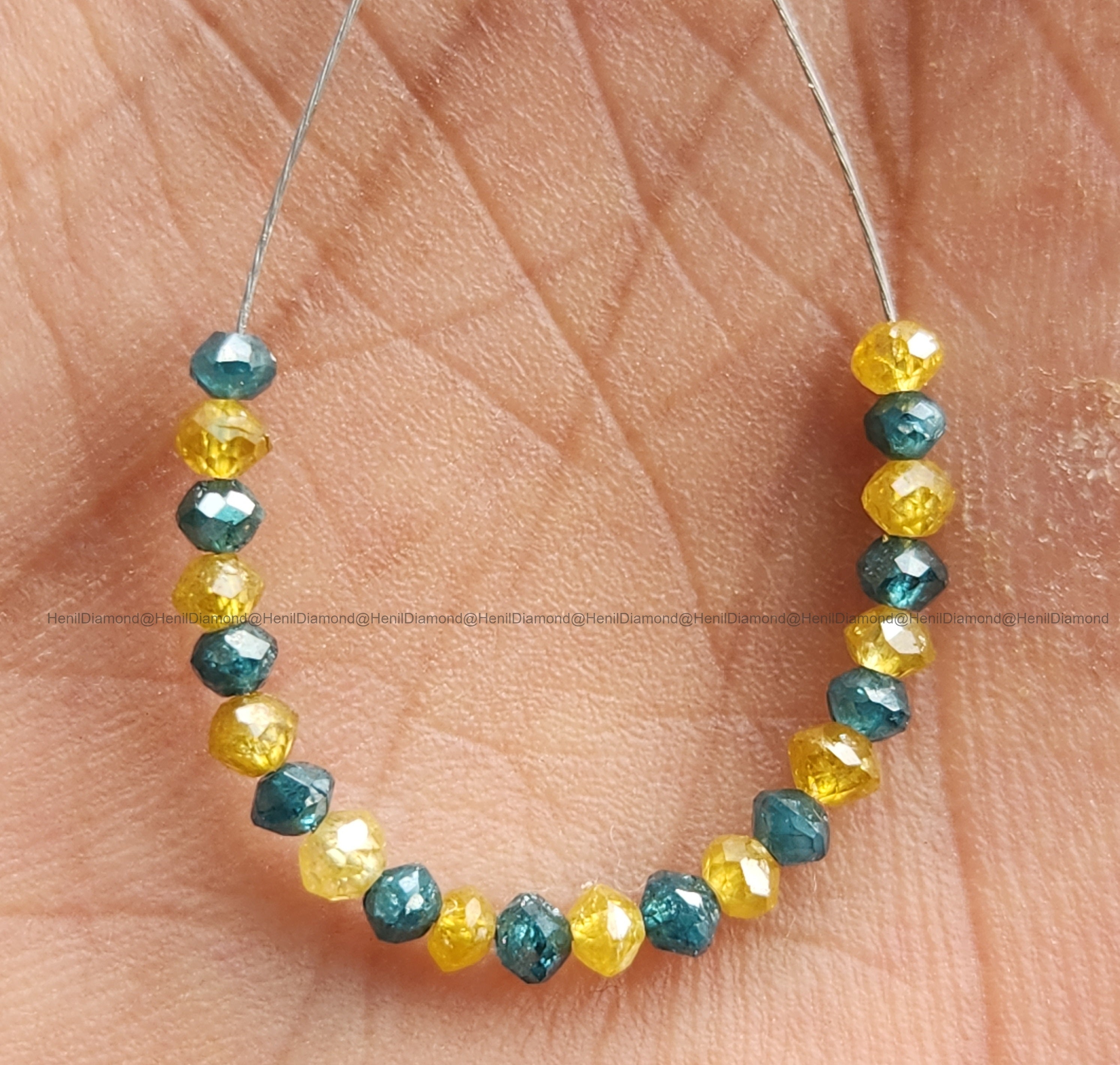 1.03 Ct Lot 1.50 to 2.00 MM Natural Yellow Blue Polished Round Loose Diamonds Beads wt Drilled Hole for String